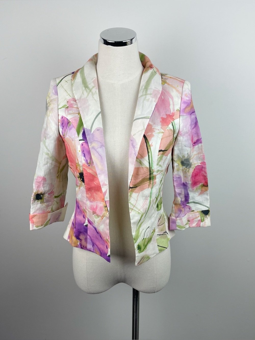Pauw Amsterdam White Pink Green Floral Blazer Jacket Women Size 0 Lightweight